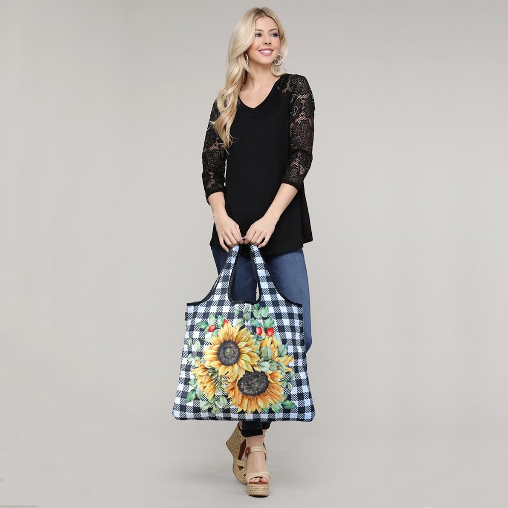 COPY - Chic Reusable Shopping Bag - Gingham Sunflower